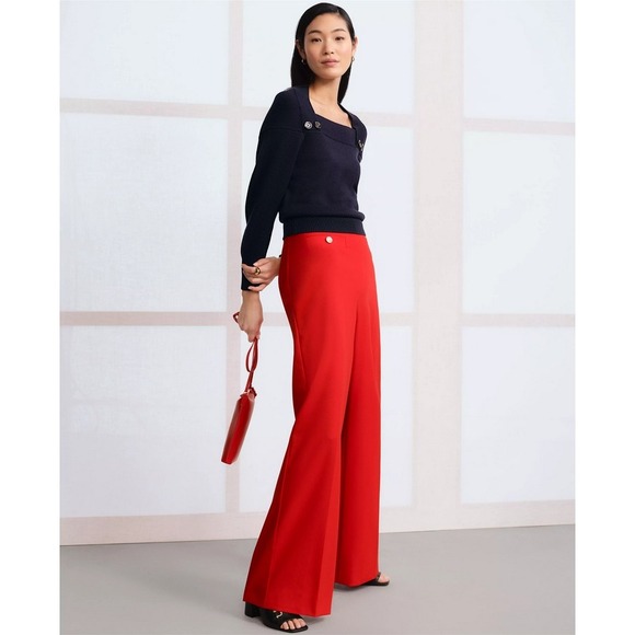 Ann Taylor Pants - Ann Taylor Red Wide Leg Sailor Pants sz 10 Petite Button Front High Waist Office